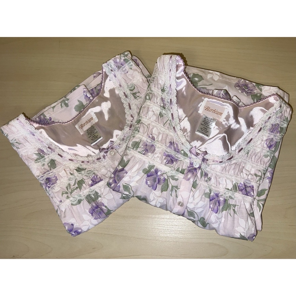 Barbizon Nightgown & Robe Set NWT Sz Large Floral Lilacprint Vtg Lace Smocking - Picture 1 of 16